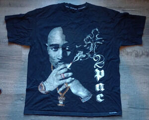 Y2K Los Angeles Mens XL Tupac 2Pac Rap Hip Hop Smoking Rhinestone Graphic Tshirt